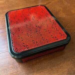 Japanese Bento Box, Black & Red Geometric Pattern, Nice Big Size For Adult Meal